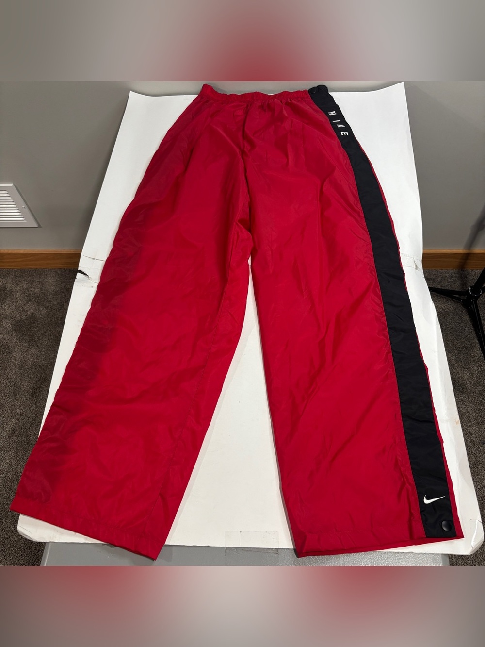 VTG Nike Track Windbreaker Baggy Pants Lined Men's Size Large Red Black 90s/Y2K